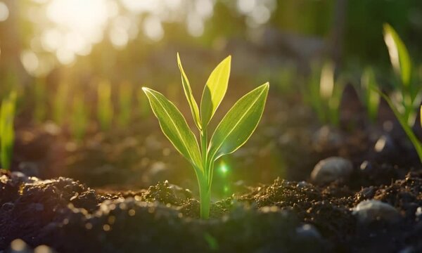 green corn sprouts in the morning