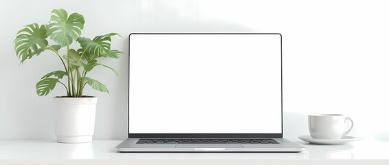Laptop with white screen, On white background