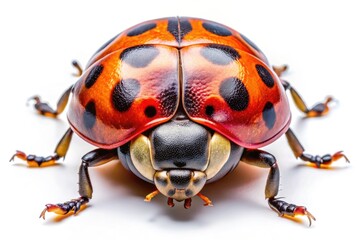 Fototapeta premium Surreal Coccinula quatuordecimpustulata Ladybird Beetle Photography, Macro Closeup, Isolated White Background, Dorsal View, Insect, Nature, Entomology