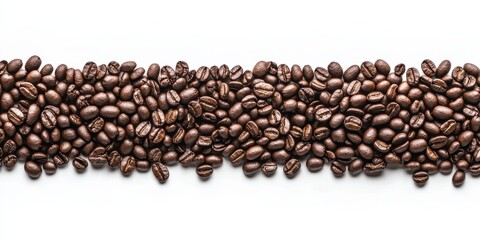 A horizontal strip filled with roasted coffee beans gradually tapering off at the top