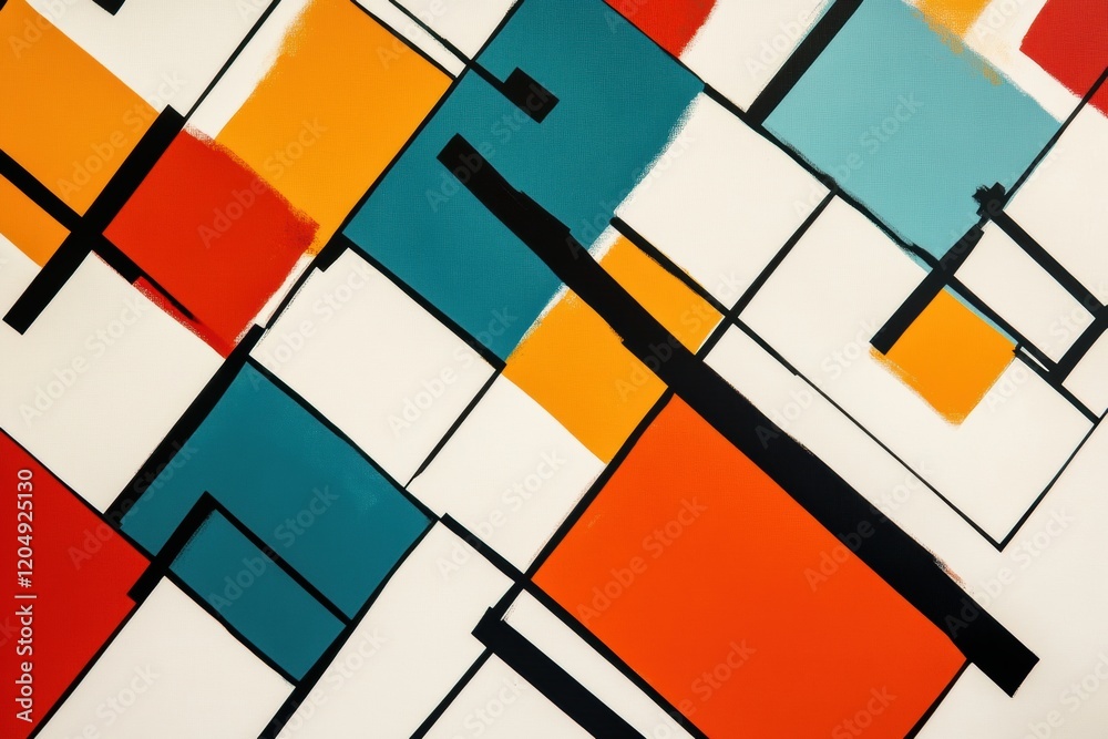 Poster Colorful geometric abstraction with bold lines and vibrant shapes created on canvas. Generative AI