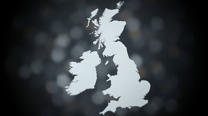 White map of Great Britain and Ireland on blurred background.