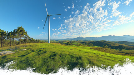A single windmill stands on a grassy hill