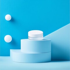 Abstract blue background with podium for product presentation. 3d render.