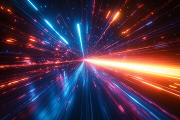 Obraz premium Blue Light Speed Lines Background, Vector Illustration in Futuristic Style, Dynamic Motion Effect