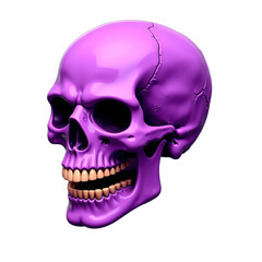 Purple skull with gold teeth, transparent background