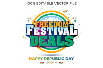 Freedom Festival Deals, Sale, offer logo unit. Happy Republic Day of India sales promotional concept. © New concept & ideas