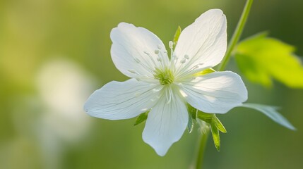 Obraz premium Delicate White Wildflower Blooming in Green Meadow