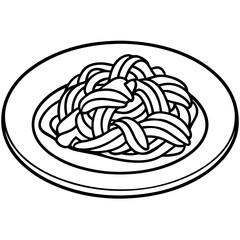 Simple Spaghetti Plate with Fork Line Art