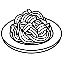 Simple Spaghetti Plate with Fork Line Art