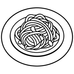 Simple Spaghetti Plate with Fork Line Art