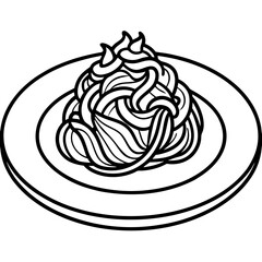Simple Spaghetti Plate with Fork Line Art