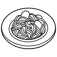 Simple Spaghetti Plate with Fork Line Art