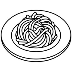 Simple Spaghetti Plate with Fork Line Art