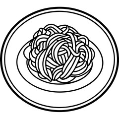 Simple Spaghetti Plate with Fork Line Art