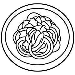 Simple Spaghetti Plate with Fork Line Art