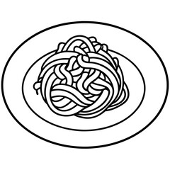 Simple Spaghetti Plate with Fork Line Art