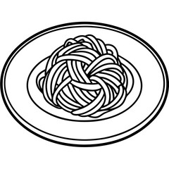 Simple Spaghetti Plate with Fork Line Art
