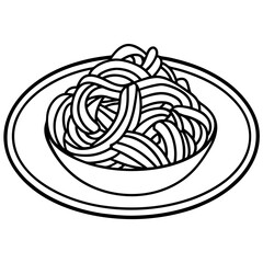 Simple Spaghetti Plate with Fork Line Art