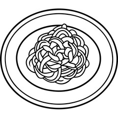 Simple Spaghetti Plate with Fork Line Art