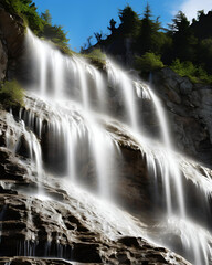 Obraz premium waterfall, valley, butterflies, peaceful nature, green forest, flowing river, calm place, scenic valley, blooming flowers, relaxing spot, natural beauty, lush greenery, quiet trails, colorful butterfl