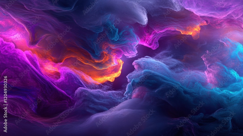 Poster swirls of colorful smoke create a captivating abstract pattern, blending vibrant hues in an enchanti
