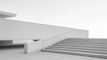 Fototapeta premium Minimalist architectural design featuring white steps and geometric surfaces in a modern space