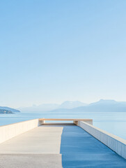 Fototapeta premium Scenic overlook providing stunning views of the clear blue lake and distant mountains