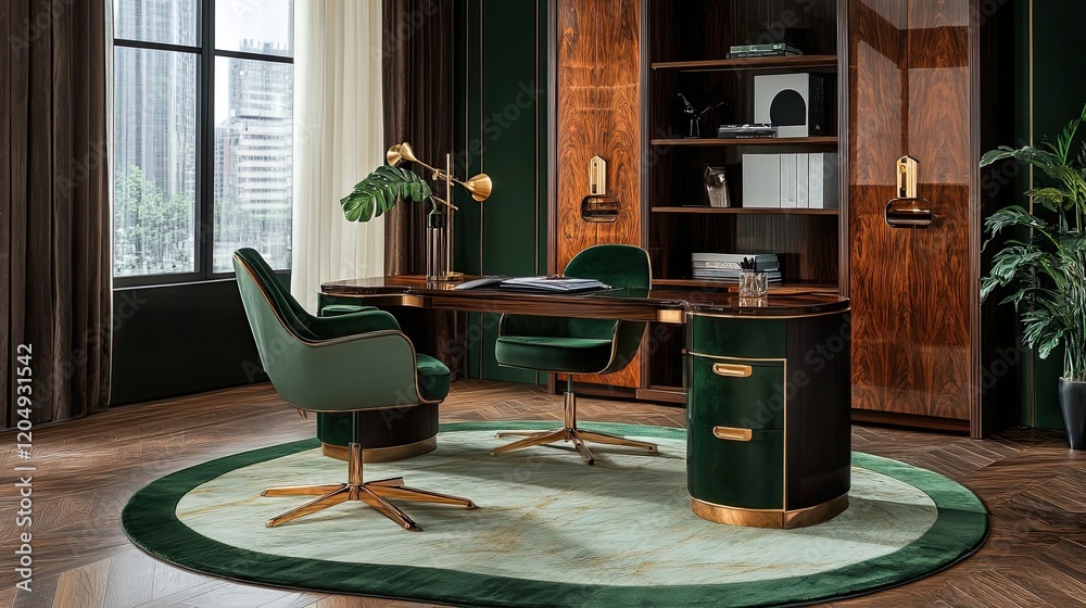 Sticker Luxurious Emerald Green Office Desk Setting Modern Design