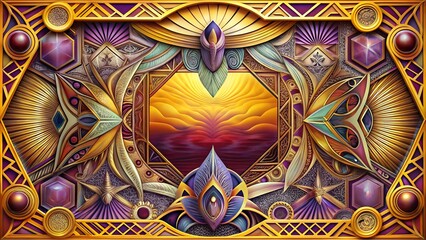 Fototapeta premium Art Deco Sunset Gemstone with Luxurious Geometric Framing