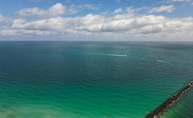 Calm horizon view at sea nature. Romantic summer vacation view on seascape. Sea horizon view. Cloudy sky and seascape at summer vacation. Skyscape with sea horizon. Clear water