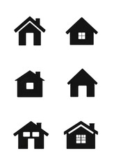 Six black house icons on a transparent background