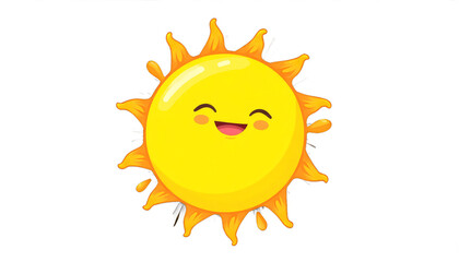 Smiling yellow sun with orange rays and drips, transparent background