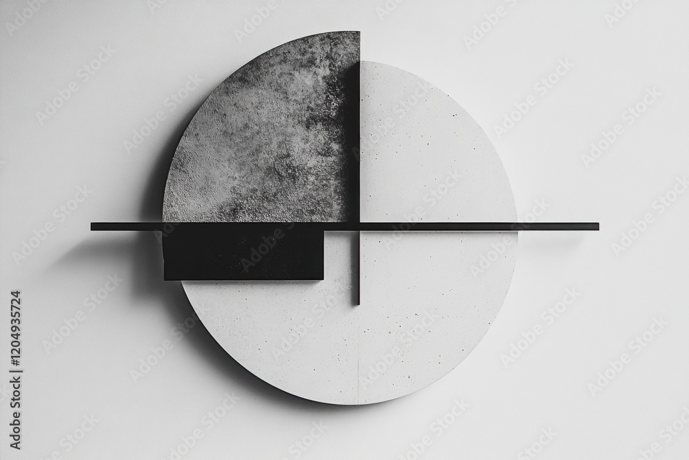 Poster abstract wall art piece featuring geometric shapes and contrasting textures in monochrome design. ge