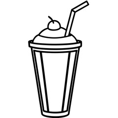 Smooth Milkshake Outline Vector Art