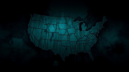 Smoky USA map, teal, dark background.