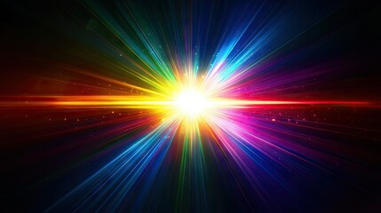 Obraz premium A glowing light source casting fluid and colorful beams across a dark space, creating an aura of movement.