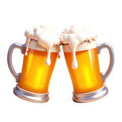 Two beer mugs with foam transparent background