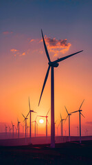 Golden Hour at the Wind Power Plant: An Impressive Display of Renewable Energy