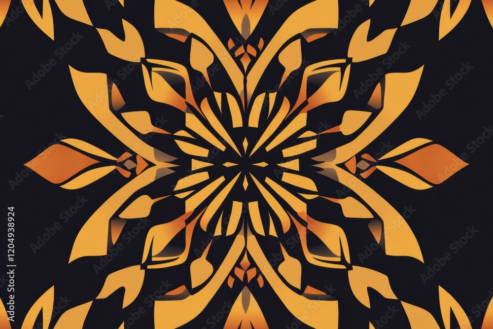 Poster beautiful orange and black floral pattern design with intricate details showcasing symmetry and eleg