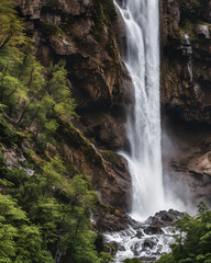 Obraz premium waterfall, valley, butterflies, nature park, forest trails, flowing stream, peaceful place, green trees, beautiful valley, natural spot, quiet forest, fresh nature, butterfly park, clear river, stunni