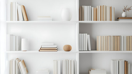 A white bookshelf with many books on it