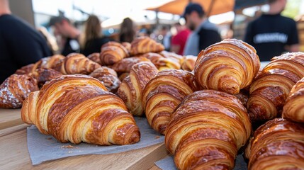 Breathtaking Outdoor Market Scene Featuring Delicious Croissants at a Vibrant Festival