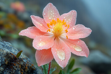 Dew Kissed Pink Flower Blossom In Nature