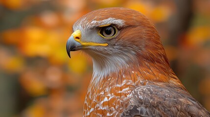 Fototapeta premium Autumn Hawk Portrait, Forest Background