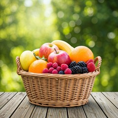 Fresh Fruit Basket on a Rustic Table