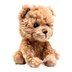Cute Fluffy Brown Plush Dog Toy isolated on transparent background