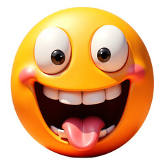 Fototapeta premium Yellow sphere with large eyes and tongue sticking out transparent background