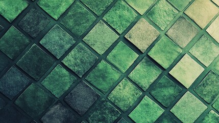 Textured Green Tiles in a Geometric Pattern on a Surface