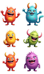 Fototapeta premium Six cartoon monsters with transparent background